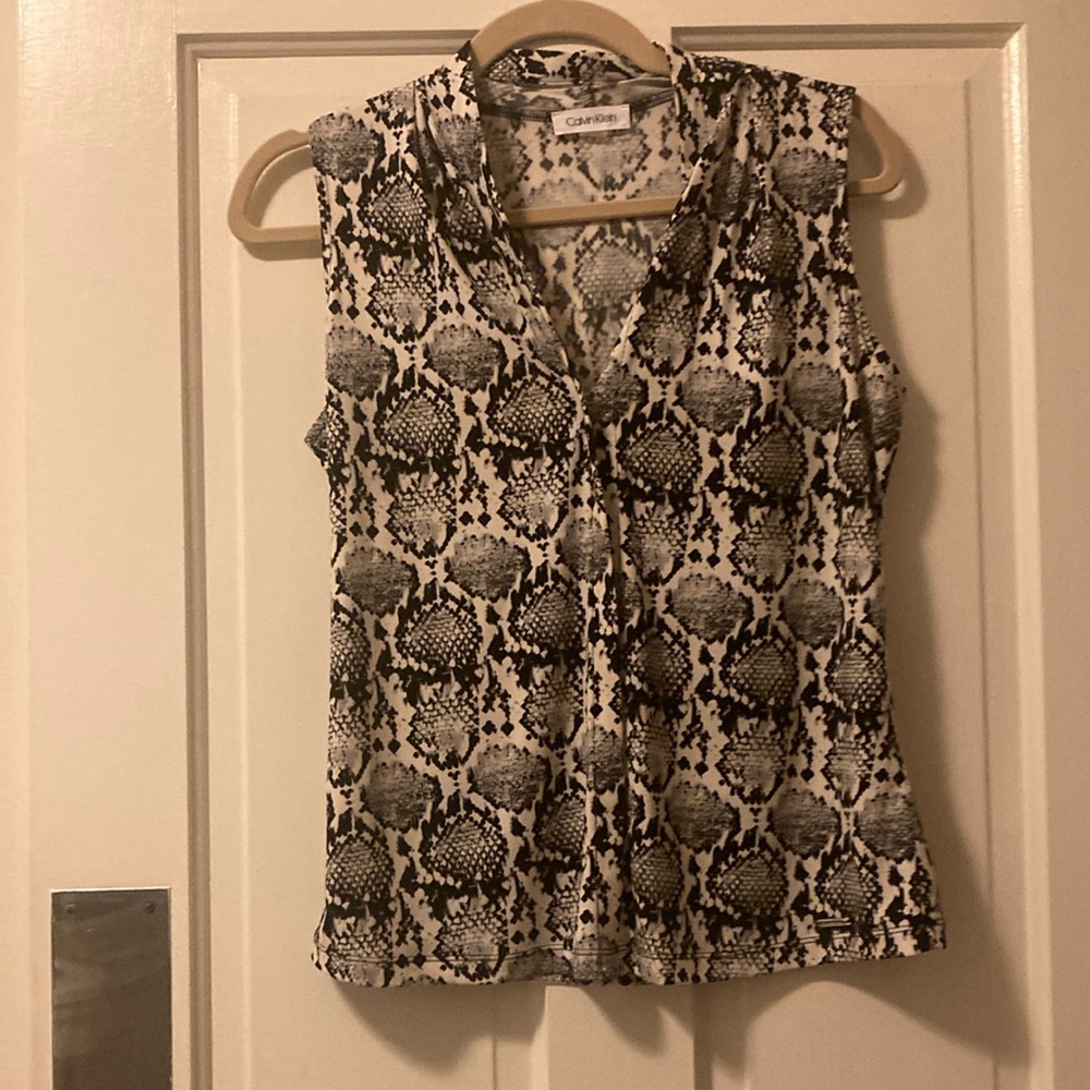Calvin Klein Black and White Sleeveless snakeskin Blouse
